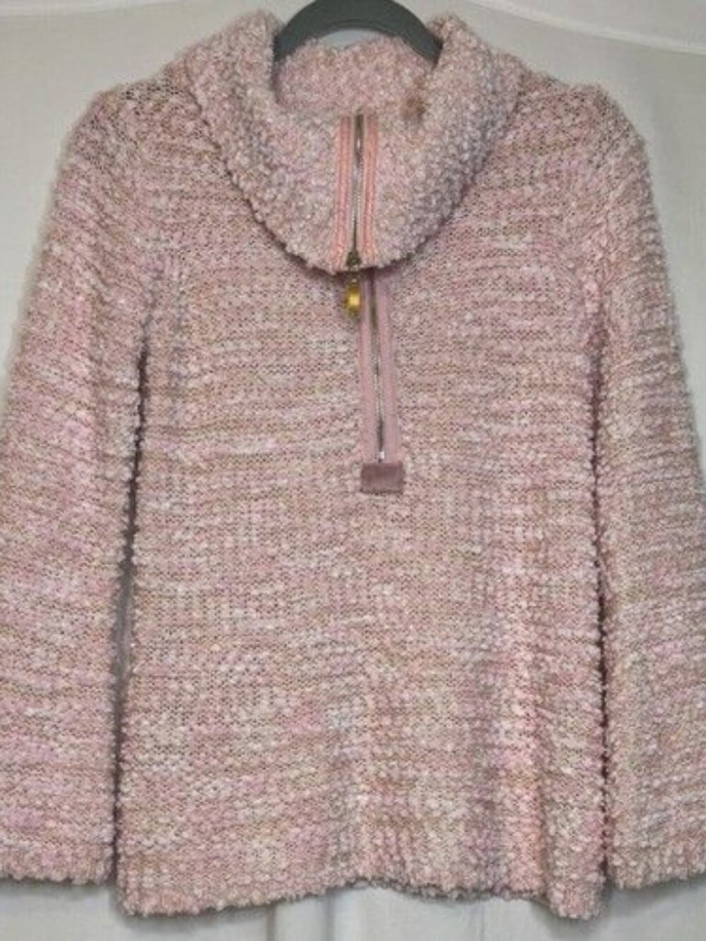 Soft Surroundings Sweater XS Pink 1/2-Zip Cowl Shawl Collar Cozy Pullover